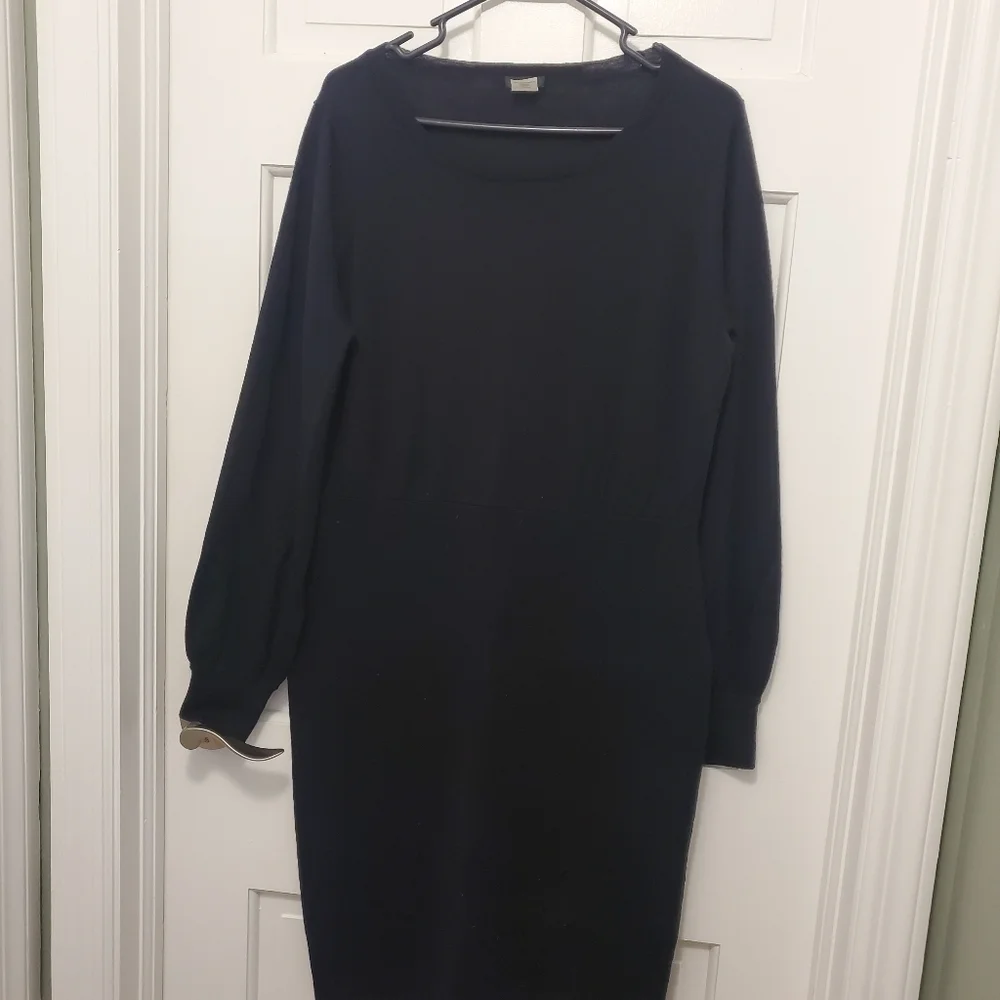J. Crew Black Merino Wool Blend Sweater Dress Size Large, Business Classic